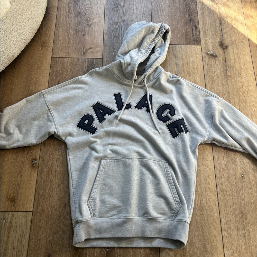 PALACE Light Gray Hoodie with Blue logo